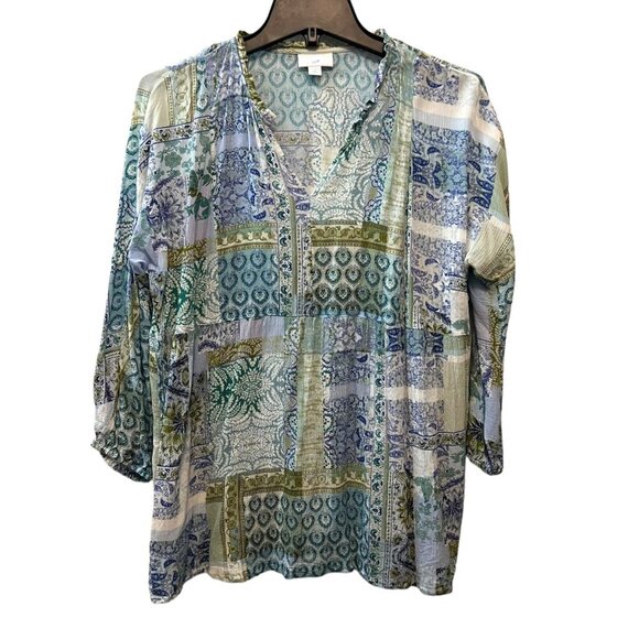 J Jill Boho Flowy Feminine Cottage Artsy Tunic Peasant Festival Blouse M Petite - Picture 3 of 9